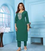 Green Colour Ethnic Kurti With Bottom Set For Formal Casual Looks