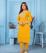 Yellow Colour Ethnic Kurti With Bottom Set For Formal Casual Looks