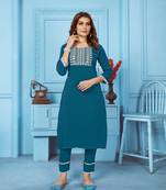 Blue Colour Ethnic Kurti With Bottom Set For Formal Casual Looks
