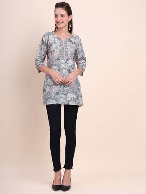 Casual Wearing Grey Colour Short Kurti for Formal Looks 4