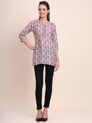 Casual Wearing Cream Colour Short Kurti for Formal Looks 4