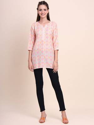 Casual Wearing Peach Colour Short Kurti for Formal Looks 4