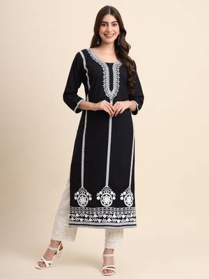 Black Colour Ethnic Rayon Kurti 1