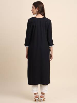 Black Colour Ethnic Rayon Kurti 2