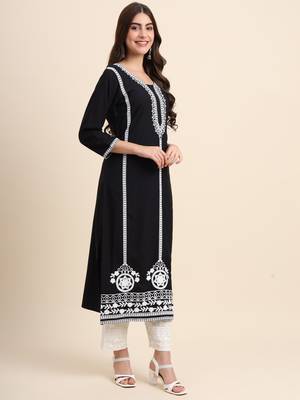 Black Colour Ethnic Rayon Kurti 4