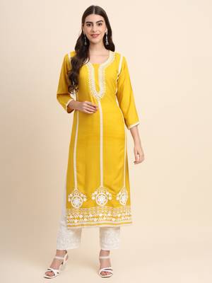 Yellow Colour Ethnic Rayon Kurti 1