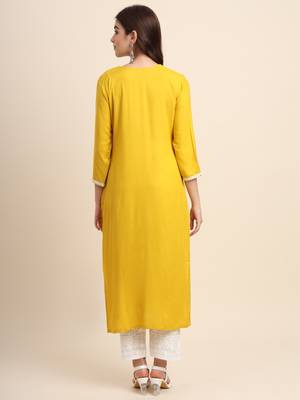 Yellow Colour Ethnic Rayon Kurti 2