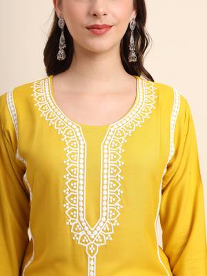 Yellow Colour Ethnic Rayon Kurti 3