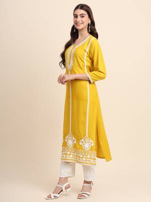 Yellow Colour Ethnic Rayon Kurti 4