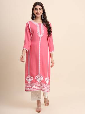 Pink Colour Ethnic Rayon Kurti 1