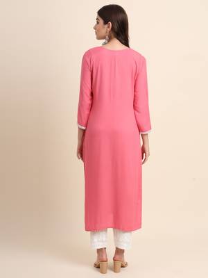 Pink Colour Ethnic Rayon Kurti 2