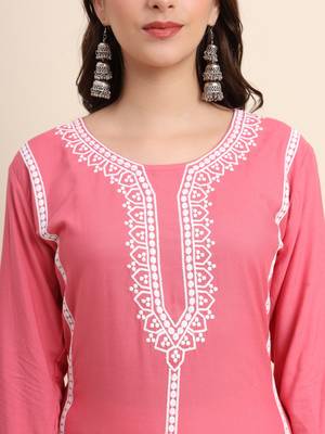 Pink Colour Ethnic Rayon Kurti 3