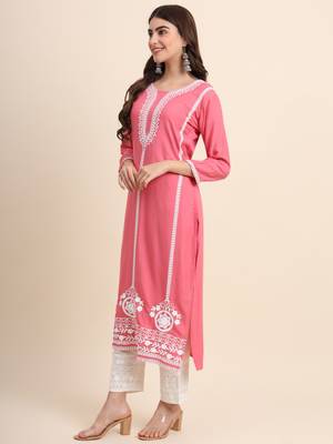 Pink Colour Ethnic Rayon Kurti 4