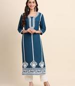 Teal Colour Ethnic Rayon Kurti