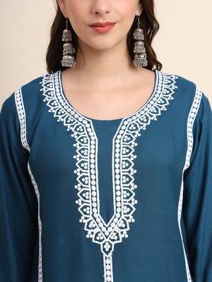 Teal Colour Ethnic Rayon Kurti 3