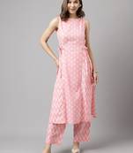 Fancy Pink Colour Partywear Kurti Bottom Set For Girlish Looks