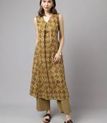 Fancy Mahendi Colour Designer Partywear Kurti Bottom Set For Girlish Looks