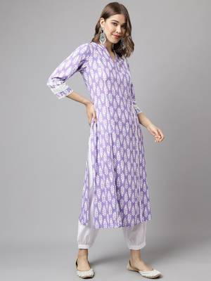 Fancy Voilet Colour Designer Partywear Kurti Bottom Set For Girlish Looks 5
