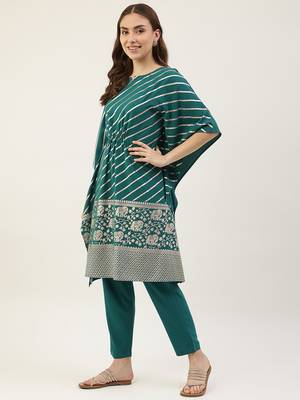 Trending Green Colour Kaftan With Bottom For Elegant Looks 4