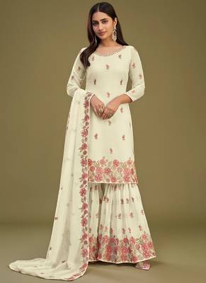 Cream Colour Heavy Partywear Palazzo Dress For Wedding Season 1