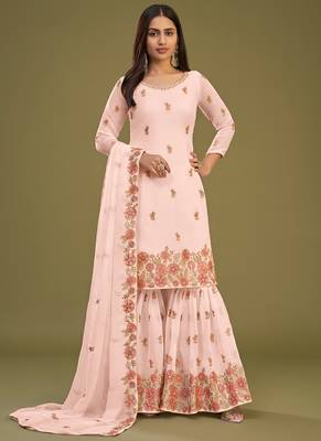 Peach Colour Heavy Partywear Palazzo Dress For Wedding Season 1