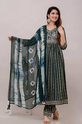 Green Colour Fancy Reaymade Salwar Kameez For Ethnic Party 1