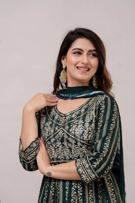 Green Colour Fancy Reaymade Salwar Kameez For Ethnic Party 3