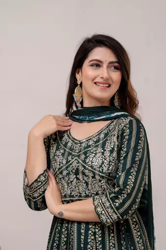 Green Colour Fancy Reaymade Salwar Kameez For Ethnic Party