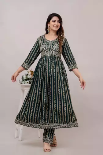 Green Colour Fancy Reaymade Salwar Kameez For Ethnic Party