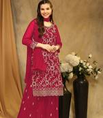 Beautiful Embroidered Palazzo Dress In Girlish Maroon Colour For Rich Looks