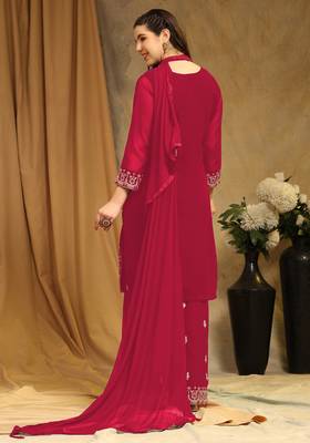 Beautiful Embroidered Palazzo Dress In Girlish Maroon Colour For Rich Looks 2