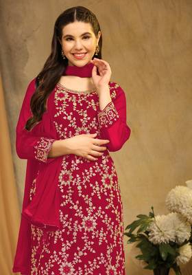 Beautiful Embroidered Palazzo Dress In Girlish Maroon Colour For Rich Looks 3