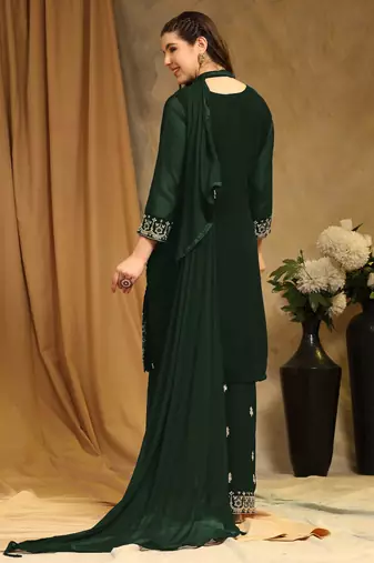 Beautiful Embroidered Palazzo Dress In Girlish Green Colour For Rich Looks