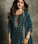 Rama Colour Bollywood Style Woven Embroidered Dress For Party