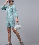 Anushil cotton short length jumpsuit for girls,v-neck with button style,floral print cotton dress