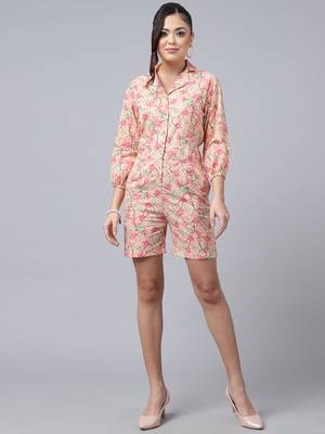 Anushil cotton short length jumpsuit for girls,v-neck with button style,floral print cotton dress 4