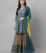 Teal Colour Girlish Partywear Dress For Trendy Looks