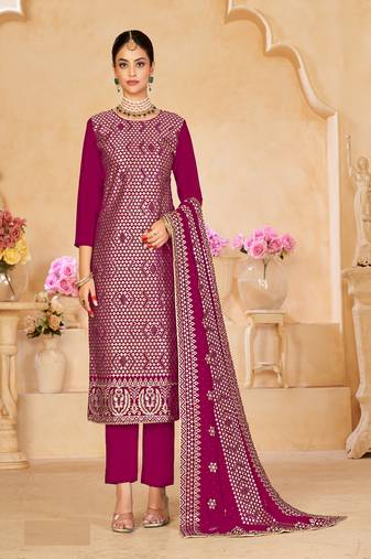 Pink Colour Heavy Embroidery Wedding Season Ethnic Dress