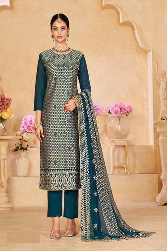 Blue Colour Heavy Embroidery Wedding Season Ethnic Dress