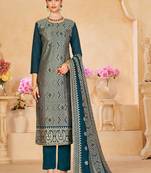 Blue Colour Heavy Embroidery Wedding Season Ethnic Dress