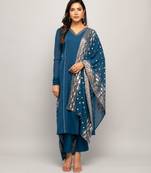 Teal Blue Colour Ethnic Girlish Dress For Partywear Looks