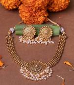 Gold-Plated Pearl Studded Choker Jewellery Set For Women