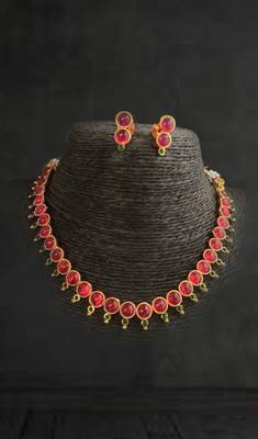 Gold Plated Red Stone Studded Necklace Set For Women 1