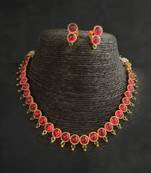 Gold Plated Red Stone Studded Necklace Set For Women