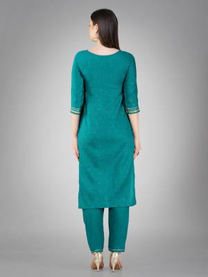 Textile cloth women's rama color cotton with embroidery & sequence work kurta pant with dupatta set 3