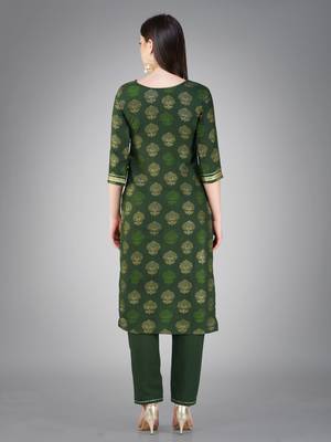 Textile cloth women's dark green color cotton with embroidery & sequence work kurta pant with dupatta set 4