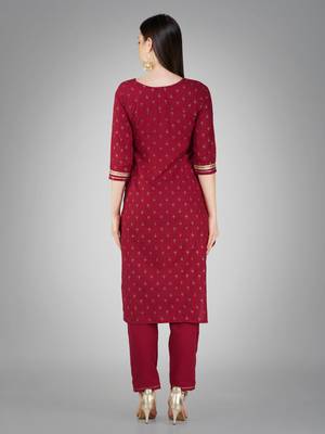 Textile cloth women's maroon color cotton with embroidery & sequence work kurta pant with dupatta set 4