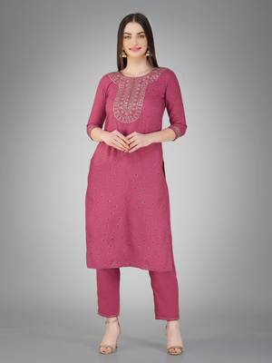 Textile cloth women's wine color cotton with embroidery & sequence work kurta pant with dupatta set 2