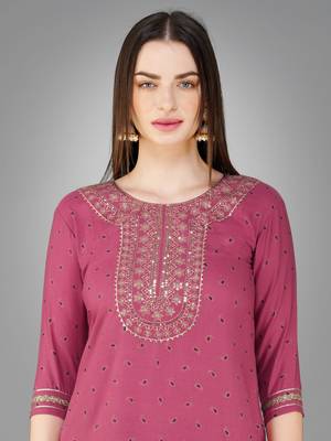 Textile cloth women's wine color cotton with embroidery & sequence work kurta pant with dupatta set 3