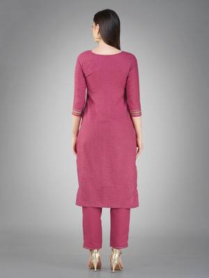 Textile cloth women's wine color cotton with embroidery & sequence work kurta pant with dupatta set 4